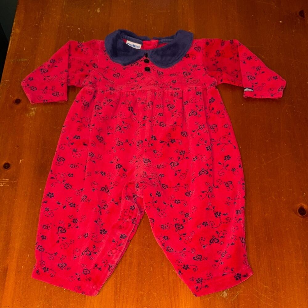 Baby Girl Clothes Vintage Oshkosh 24 Month Red & Blue Ivy Velour Outfit